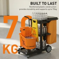 HOMCOM Carro de Limpieza: Ruedas, 3 Estantes, Saco 70L, Cubo con Escurridor.(m-4)