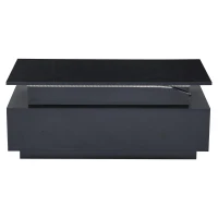 Tavolino da salotto regolabile in altezza con illuminazione LED, sollevamento idraulico e spazio a scomparsa, 96x45x40 cm, Nero(m-9)