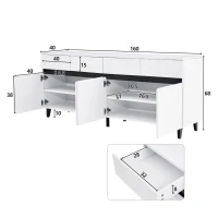 Madia laccata lucida, 4 cassetti, 2 ante con ripiani regolabili, 160x40x68 cm, Bianco(m-3)