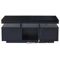 Tavolino da salotto a LED RGB con spazio portaoggetti aperto e chiuso, 100x50x43 cm, Nero(m-9)