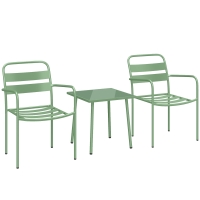 Outsunny Set da Giardino 3 Pezzi, Tavolo con Piano in Vetro Temperato e 2 Sedie a Doghe, Struttura in Acciaio Zincato, Verde