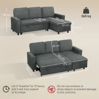 HOMCOM Pull Out Sofa Bed with 113 x 49cm storage space - Charcoal Grey(m-3)