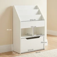 HOMCOM Mică bibliotecă pentru copii cu rafturi și sertar din MDF, 60x29,9x90cm, alb(m-3)