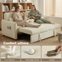 HOMCOM Canapé convertible 2 places 3 en 1, canapé-lit clic clac en chenille avec dossier réglable, porte-gobelets, beige(m-6)