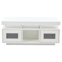 Tavolino da salotto a LED RGB con spazio portaoggetti aperto e chiuso, 100x50x43 cm, Bianco(m-2)