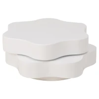 Tavolino da salotto a forma di fiore con piano girevole a 360° e 2 ripiani, 74.8x67.5x31 cm, Beige(m-8)