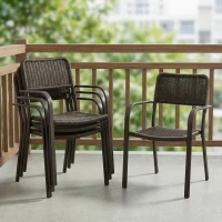 Outsunny Conjunto de 4 Cadeiras de Jardim Exterior Empilháveis com Apoios de Braços Encosto e Estrutura de Aço 55x60x83 cm Castanho Escuro(m-9)