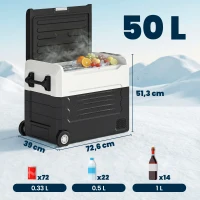 Outsunny Glacière à compresseur 50L -20℃-20℃ Glacière électrique avec régulation de température double zone APP LED protection batterie Poignée pliable(m-3)