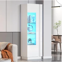 Vetrina LED con porta in acrilico, 5 ripiani in vetro, 60x40x180 cm, Bianco(m-1)