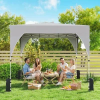 Outsunny Tenda Dobrável 3x3 m Pop-up Tenda de Jardim com Bloqueio Central UPF50+ Altura Ajustável 3 Níveis Bolsa de Transporte Cinza(m-9)