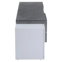 Mobile TV basso con illuminazione LED Bluetooth, 4 ante e vano portaoggetti, 180x40x46.5 cm, Bianco e Grigio(m-8)