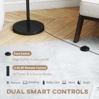 HOMCOM Floor Lamp with Remote, Height Adjustable Standing Lamp with Linen Shade, Dimmable with 3000K-6000K Adjustable Colour Temperatures, Foot Switch for Living Room Bedroom Office, Black(m-5)