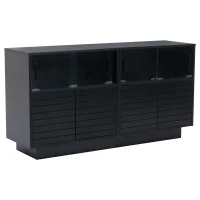 Credenza con illuminazione LED, frontale in vetro scorrevole dal movimento fluido, 130x35x68 cm, Nero(m-6)