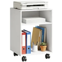 HOMCOM Móvel para Impressora em Madeira com Rodízios com Travão e 2 Compartimentos Abertos, 40x35x55 cm, para Escritório/Estúdio, Branco(m-6)