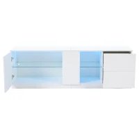 Mobile TV basso, illuminazione ambientale a LED, 2 cassetti, per soggiorno e camera da letto, 160L x 40P x 52A cm, Bianco(m-6)