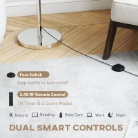 HOMCOM Floor Lamp with Remote, Height Adjustable Standing Lamp with Linen Shade, Dimmable with 3000K-6000K Adjustable Colour Temperatures, Foot Switch for Living Room Bedroom Office, Silver Tone(m-5)