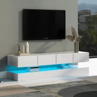 Lowboard per TV LED, montato a parete, quattro cassetti di uguale dimensione, 130x33x15 cm, Bianco(m-5)