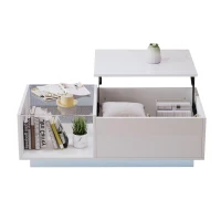 Tavolino da salotto regolabile in altezza a LED con spazio a scomparsa, 100x50x33 cm, Bianco(m-6)