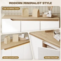 HOMCOM Sideboard Storage Cabinet, Kitchen Cupboard with 3 Doors, 2 Adjustable Shelves and 5 Rubberwood Legs, White and Oak(m-4)