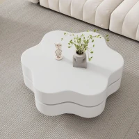 Tavolino da salotto a forma di fiore con piano girevole a 360° e 2 ripiani, 74.8x67.5x31 cm, Beige(m-4)