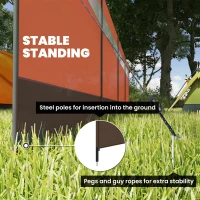Outsunny Camping Windbreaker with Clear Windows and Steel Poles, for Beach Caravan Campervan, 725 x 140cm, Orange(m-5)