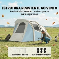 Outsunny Tenda de Campismo Insuflável 2-3 Pessoas com Bomba Quarto e Área de Estar Impermeável 3000 mm Montagem Rápida Azul Claro(m-8)