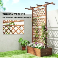 Outsunny Pflanzkasten mit Rankengitter, Eckige Pflanzenbox aus Holz mit Rückenspalier für Kletterpflanzen und Dach(m-4)