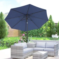 Outsunny 3 m Garden Parasol Umbrellas, Outdoor Sun Shade with 8 Ribs, Tilt and Crank Handle, Navy Blue(m-9)
