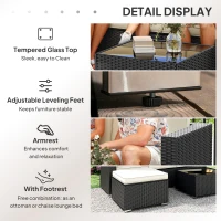 Outsunny 3 Pieces Garden Furniture Set w/ Cushions, PE Rattan Wicker Conversation Corner Sofa Set(m-6)