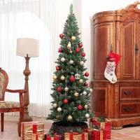 HOMCOM Albero di Natale Innevato Alto 180 cm con 618 Rami, Pigne e Base in Acciaio(m-2)