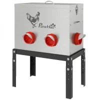 PawHut Futterautomat Hühner 18 kg Füllmenge mit abschließbarer Deckel verstellbarer Beine 6 Öffnungen 42,3x25x55,3 cm Silber(m-10)