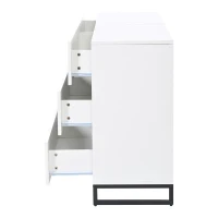 Madia per soggiorno con 6 cassetti, 3 gambe metalliche robuste, 140x39,5x78,5 cm, Bianco+Nero(m-8)