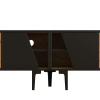 Mobile TV basso con 4 ripiani e 7 piedini, 160x36.5x45 cm, Color legno e Nero(m-10)