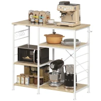 HOMCOM Estante de Cozinha com Prateleiras em Madeira e Metal com 5 Ganchos, Salva Espaço, 90x39x83.5 cm, Carvalho(m-7)