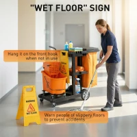 HOMCOM Chariot de nettoyage : Roues, 3 plateaux, Sac 70L, Seau avec essoreur.(m-5)