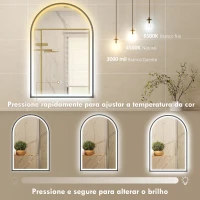 HOMCOM Espelho de Casa de Banho com Luz 60x90 cm Espelho de Parede Arqueado 3 Cores de Luz Brilho Regulável Função Antiembaçiamento Preto(m-5)