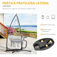 Outsunny Suporte para cadeira suspensa Suporte giratório de 190 cm com mesa lateral carga máx.120kg Estrutura metálica para jardim de pátio Preto(m-5)
