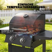 Outsunny Gasgrill 5,4 KW 2 Brenner Stahl BBQ Grillwagen inkl klappbar Seitentisch Thermometer verchromter Grillrost Warmhalterost(m-5)