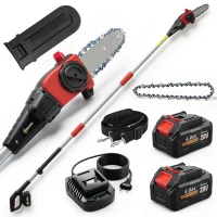 Outsunny Motosserra Elétrica Extensível 1,94-2,56 m com 2 Baterias de 4,0 Ah, Carregador Duplo Bloqueio e Lubrificação Automática(m-11)