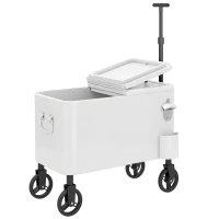 Outsunny Carro Frigorífico de 56L com Rodas Pega Ajustável Abre-garrafas Recolhe-tampas Dreno 75x35x120 cm Branco(m-1)