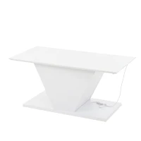 Tavolino da salotto a V con striscia LED e piano lucido, in truciolato, 100x50x46 cm, Bianco(m-8)