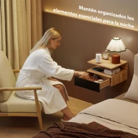 HOMCOM Juego de 2 Mesitas de Noche Flotantes, Mesillas de Noche Dormitorio con Cajón, Estante Abierto, Ahorra Espacio, Diseño Moderno, para Sala de Estar, 35x32x22,5 cm, Roble y Negro(m-4)