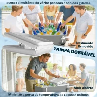 Outsunny Carro Térmico de 56L com Rodas Prateleira Abre-Garrafas Coletor de Tampas Dreno e Pega para Jardim Festas 84x38x83 cm Cinzento(m-6)