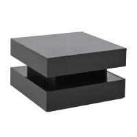 Tavolino da salotto regolabile in altezza a LED, 2 cassetti e spazio portaoggetti, 65x65x38.5 cm, Nero(m-2)