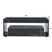 Tavolino da caffè moderno a LED a 2 livelli con cassetti, 100x50x40 cm, Nero(m-3)