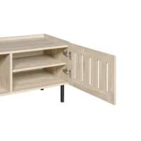 Mobile basso con ante a lamelle, foro passacavi e gambe in metallo, 160x40x47 cm, Color legno(m-11)