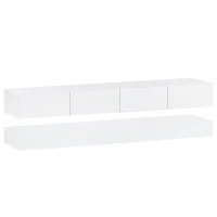 Lowboard per TV LED, montato a parete, quattro cassetti di uguale dimensione, 130x33x15 cm, Bianco(m-6)