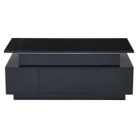 Tavolino da salotto regolabile in altezza con illuminazione LED, sollevamento idraulico e spazio a scomparsa, 96x45x40 cm, Nero(m-2)