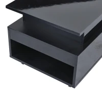 Tavolino da salotto regolabile in altezza con illuminazione LED, sollevamento idraulico e spazio a scomparsa, 96x45x40 cm, Nero(m-11)