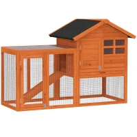 PawHut Domek dla królików 2 poziomy, drewniany domek z wodoodpornym dachem asfaltowym, wybieg, rampa, drzwi, 123,5 x 62,6 x 92,5 cm, pomarańczowy(m-1)